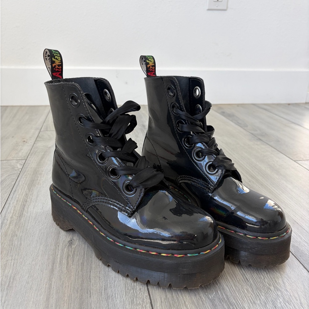 Dr. Martens Platforms Molly Rainbow Patent Boots